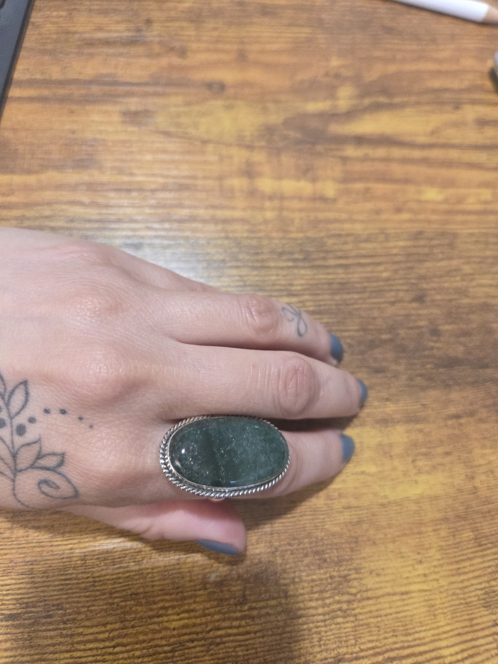 Sterling Silver Green Stone Oval Statement Ring
